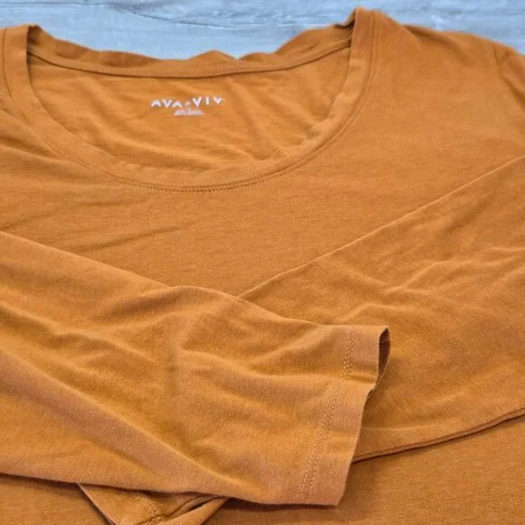 Ava & Viv Orange Long Sleeve Scoop Neck Shirt Womens Plus Size 2X - Picture 8 of 14